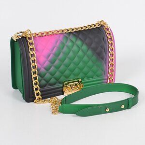 Quilted Jelly Multi Color Crossbody Bag W/ Gold Chain & Accents - NWT